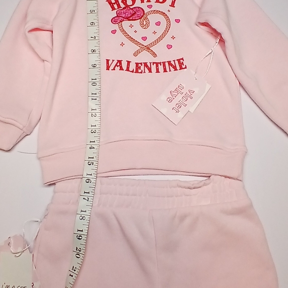 Violet Skye Toddler Outfit Set | 3-Piece Pink “Howdy Valentine” Sweatshirt 4T - Picture 9 of 12